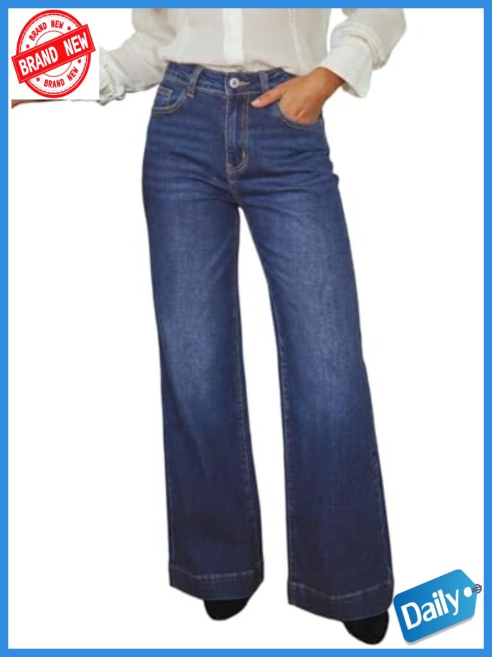 High Waisted Flare Wide Leg Jeans Stretch Denim Pants with Pockets